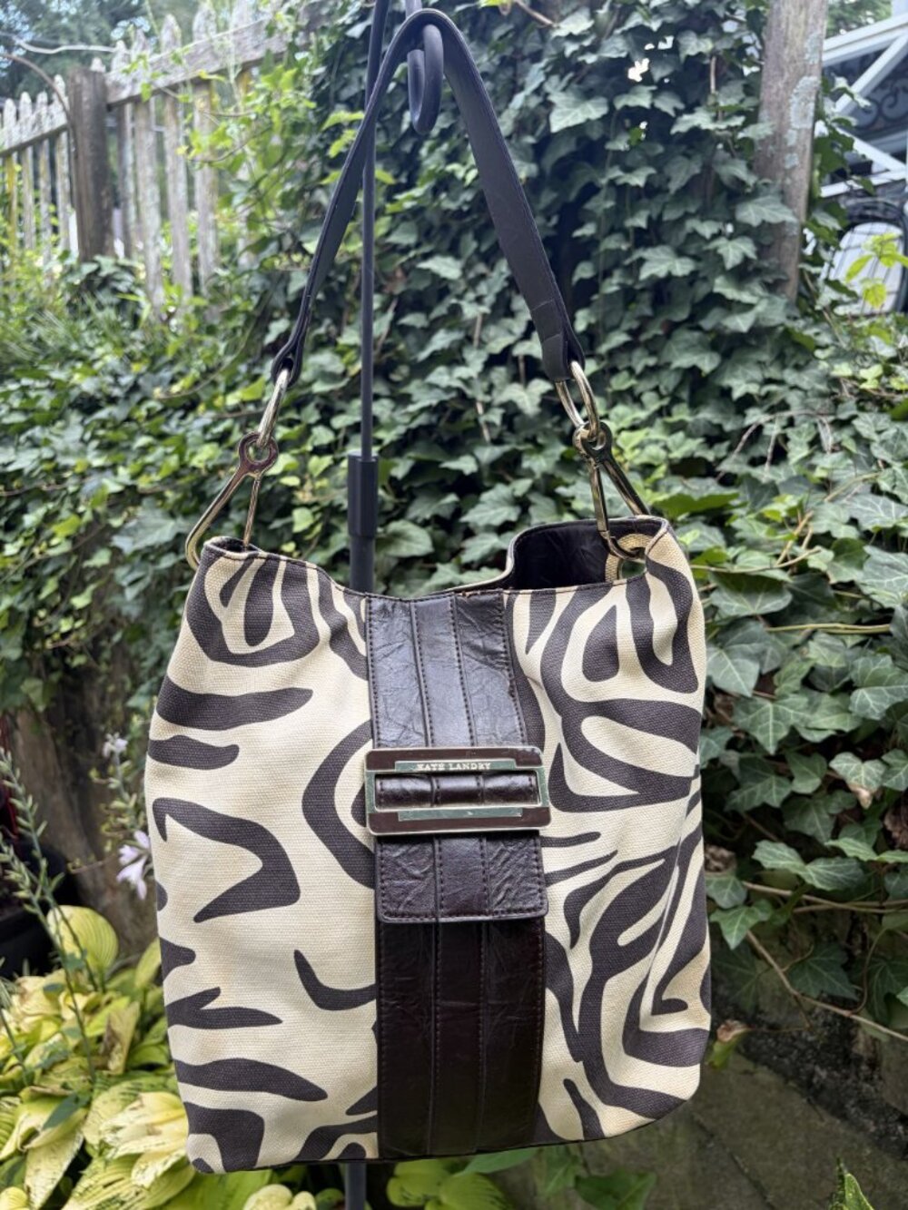 Nine West Zebra Print Hobo Shoulder Bag Faux Leather Brown Cream Y2K Pink Lining - Picture 4 of 16